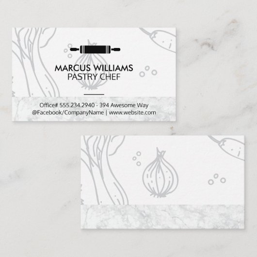パティシシェフ | の転がピン | 大理石の食品背景 名刺 (正面/裏面)