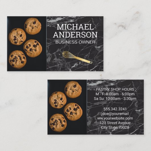 パティシシェフ | クッキー | ウィスク | 黒大理石 名刺 (正面/裏面)