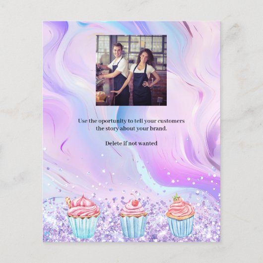 パティシショップのパン屋ホログラフィックカップケーキのロゴの写真 チラシ (裏面)