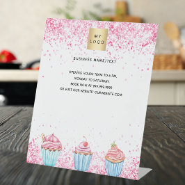 パティシショップベーカリーピンクロゴメニュー価格 台座サイン