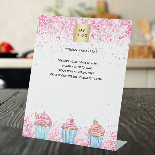 パティシショップベーカリーピンクロゴメニュー価格 台座サイン