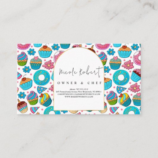 パティスリーパティシシェフベーカリーブルードーナツ柄 名刺 (正面)