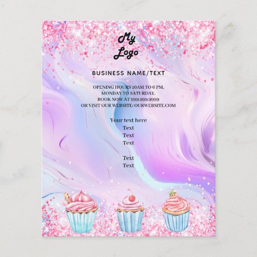 パティスリー専門店のホログラフィックピンクカップケーキロゴ (正面)