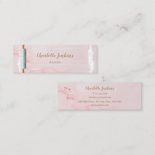 パティスリー転がピンクマーブルズピンパティシエ スキニー名刺 (正面/裏面)