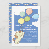 パティタイムドッグとバルーン誕生日 招待状 (正面/裏面)