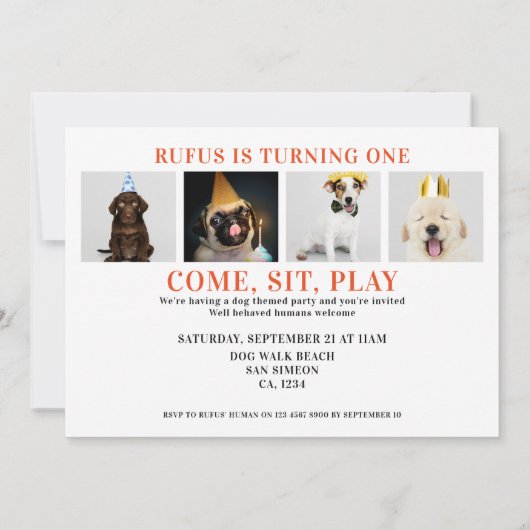 パティタイムドッグをテーマにした誕生日5フォトカード 招待状 (裏面)