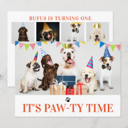 パティタイムドッグをテーマにした誕生日5フォトカード 招待状