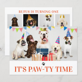 パティタイムドッグをテーマにした誕生日5フォトカード 招待状