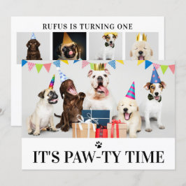 パティタイムドッグをテーマにした誕生日5フォトカード 招待状