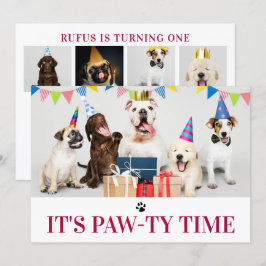 パティタイムドッグをテーマにした誕生日5フォトカード 招待状