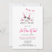 パティタイムパピピンクバースデーパーティーの招待 招待状 (正面)