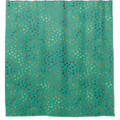 パティナブルーターコイズティール（緑がかった色）銅ドットモダン シャワーカーテン (正面)