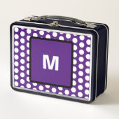 パティモノグラムパープルホワイト水玉模様 メタルランチボックス (正面)