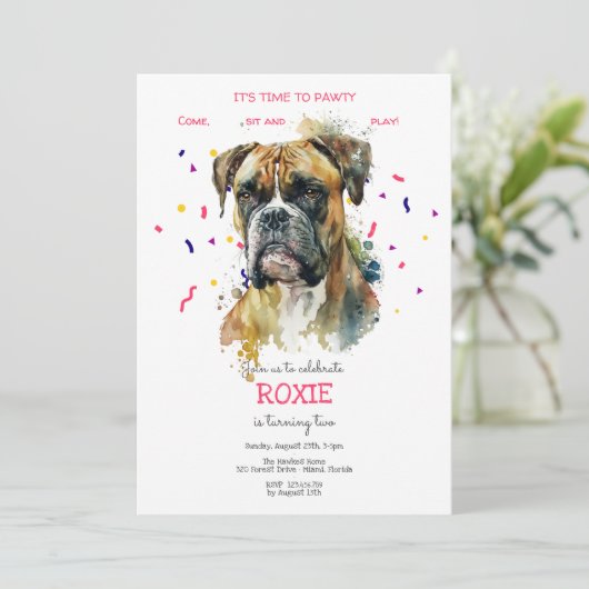 パティーで犬の誕生日パーティーしよう 招待状 (スタンド正面)