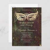 パティーナコッパー金ゴールドマスクスウィート16 インビテーションポストカード (正面/裏面)