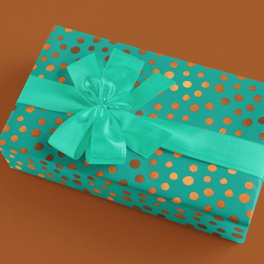 パティーナ ブルー ターコイズ ゴールド メタリック フェイク フォイル ドット ラッピングペーパー