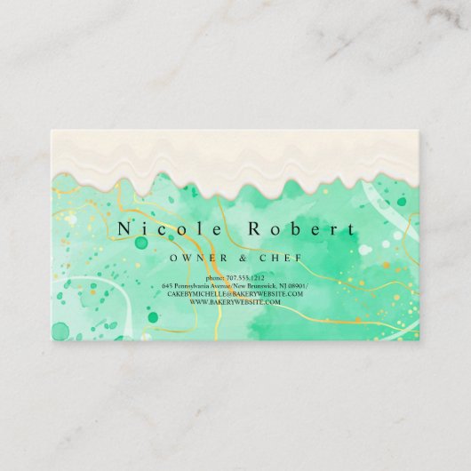 パテモダンスエレガントリーのクリームシェフグリーン大理石 名刺 (正面)