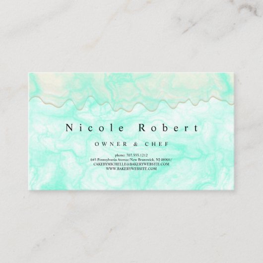 パテモダンスエレガントリーのクリームシェフグリーン大理石 名刺 (正面)