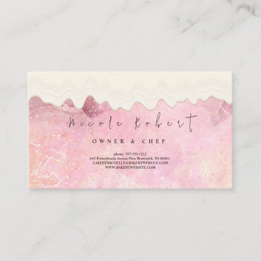 パテモダンスエレガントリーのクリームシェフピンク大理石 名刺 (正面)