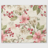 パテルレッドグリーンピンクポインセチアのクリスマス ラッピングペーパー (フラット)