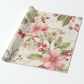 パテルレッドグリーンピンクポインセチアのクリスマス ラッピングペーパー (アンロールド)