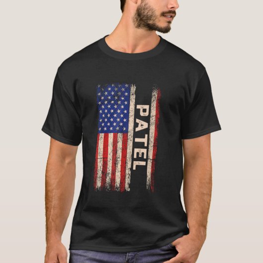 パテル姓シャツパテル名米国国旗 Tシャツ (正面)