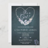 パテル開花ハートリースネイビーブルーベビーシャワー 招待状 (正面)