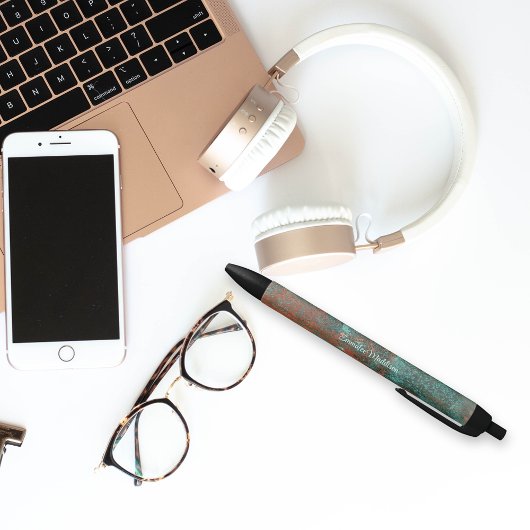 パテ素朴ィナ銅モノグラムの 黒ボールペン