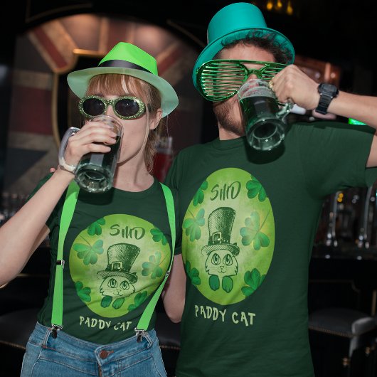 パディーキャットシャムロックSt Patrick's モノグラムの Cat Tシャツ