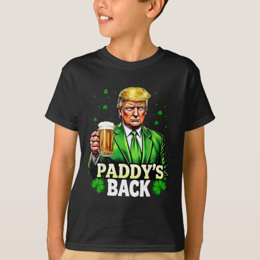 パディーズバックトランプビールシャムロックSt patricks dayL Tシャツ (正面)