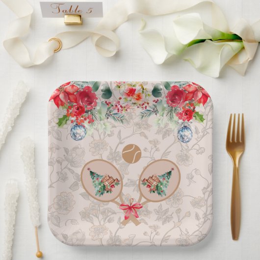 パデルをテーマにした紙皿 – フェスティブなラケットモチーフ ペーパープレート (ウェディング)