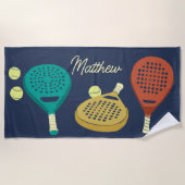 パデルテニスラケットとボーパーソナライズされたル ビーチタオル (正面)