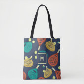 パデルラケットパターンとイニシャル トートバッグ (正面)