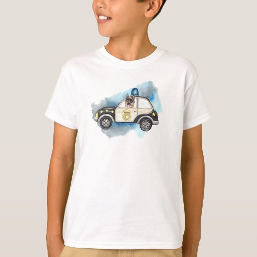 . .パトカーに乗るかわいいK-9犬 Tシャツ (正面)