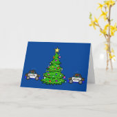 パトカーのまわりにクリスマスツリーグリーティングカード カード (黄色い花)