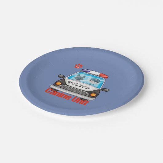 パトカーの犬の単位の警官そして警察犬 ペーパープレート (アングル)