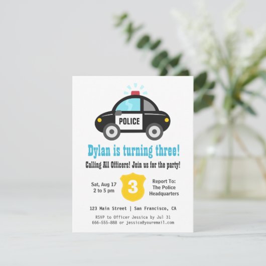 パトカーの男の子のバースデーパーティ招待状 招待状 (スタンド正面)