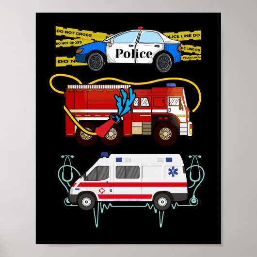 パトカー消防車の救急車の第一応答者 ポスター (正面)