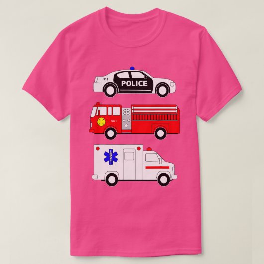 パトカー消防車の救急車の第一応答者D Tシャツ (デザイン正面)