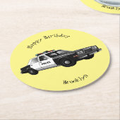 パトカー漫画イラストレーション ラウンドペーパーコースター (アングル)