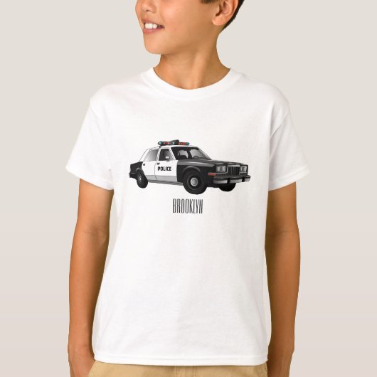 パトカー漫画イラストレーション Tシャツ (正面)