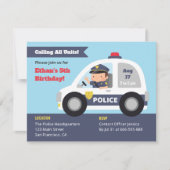 . .パトカー誕生パーティーでかわいい警察官の少年 招待状 (正面)