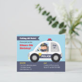 . .パトカー誕生パーティーでかわいい警察官の少年 招待状 (スタンド正面)