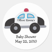 パトカー赤ちゃんシャワーまたは誕生日好意ステッカー ラウンドシール (正面)