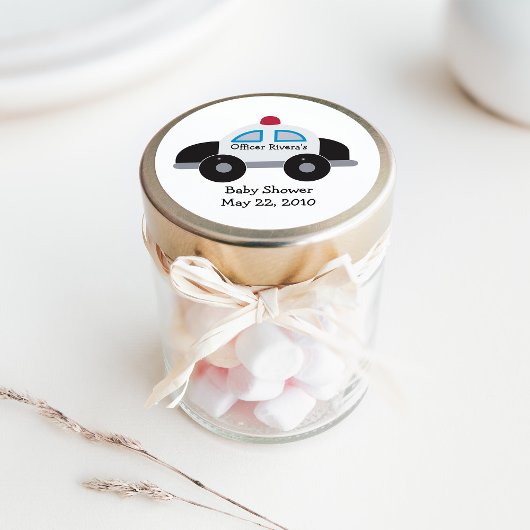 パトカー赤ちゃんシャワーまたは誕生日好意ステッカー ラウンドシール