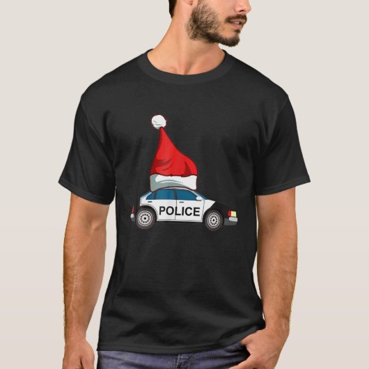 パトカーTクリスマスサンタハットをテーマにしたTシャツ Tシャツ (正面)