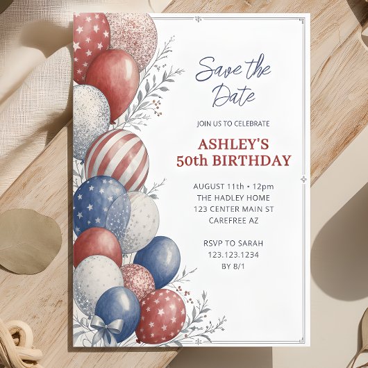 パトリオティックな50歳の誕生日Save the Date 招待状