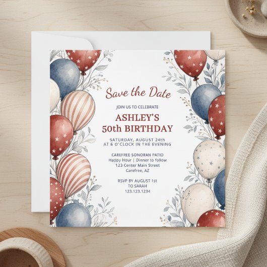 パトリオティックな50歳の誕生日Save the Date 招待状