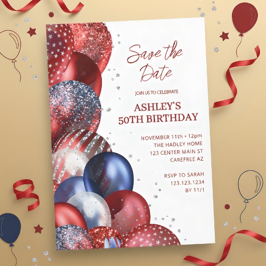 パトリオティックな50歳の誕生日Save the Date 招待状