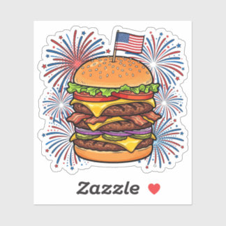 パトリオティックバーガーと花火 7月4日ステッカー シール